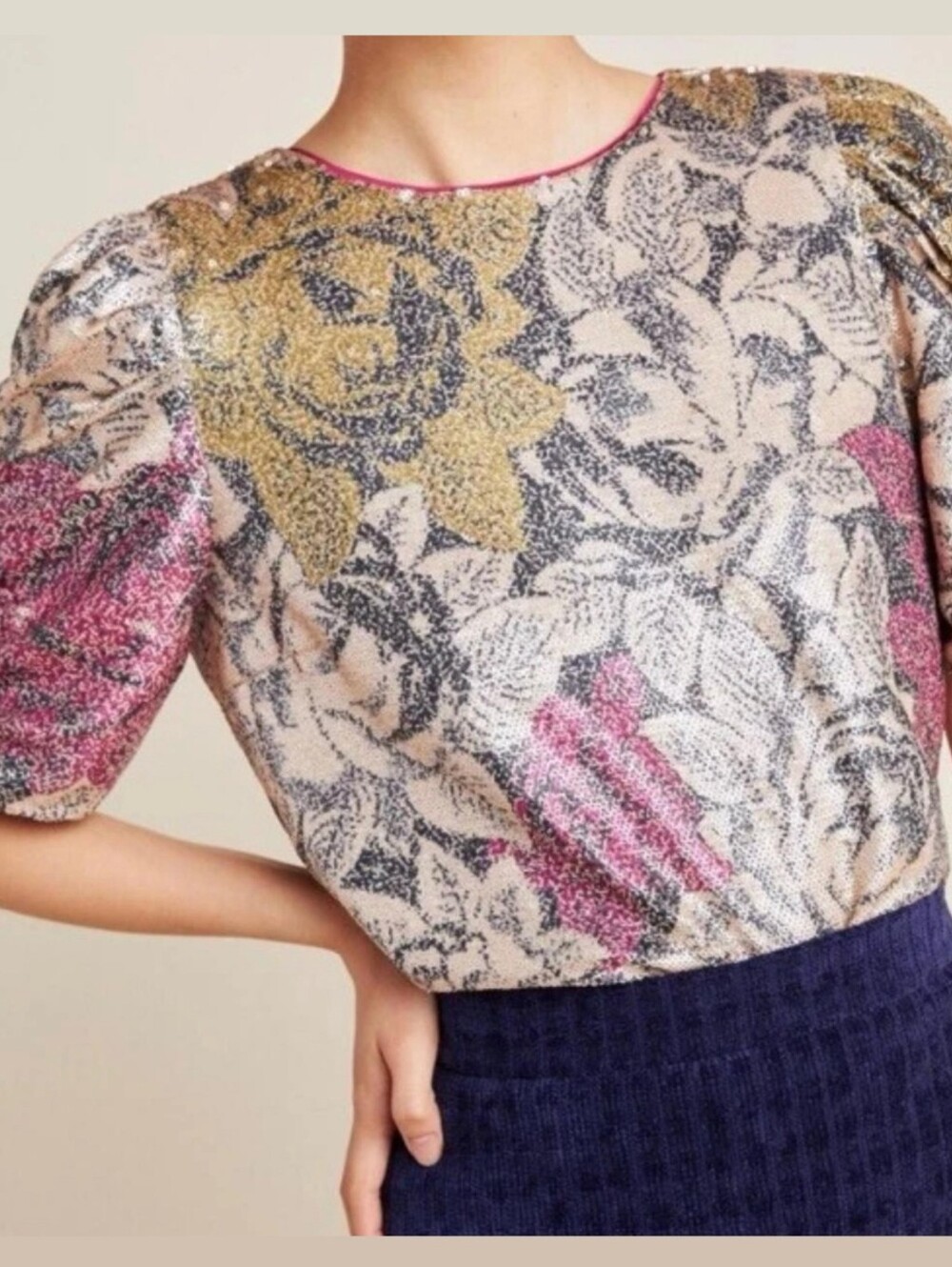 ANTHROPOLOGY Marie Floral Sequined Blouse - Size 0